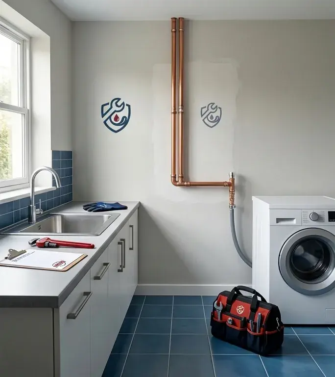 Repaired laundry room wall with new copper piping and no water damage